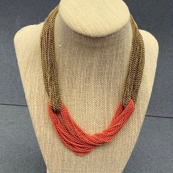Gold Salmon Multichain Necklace Twist Retro Chunky - Picture 1 of 8